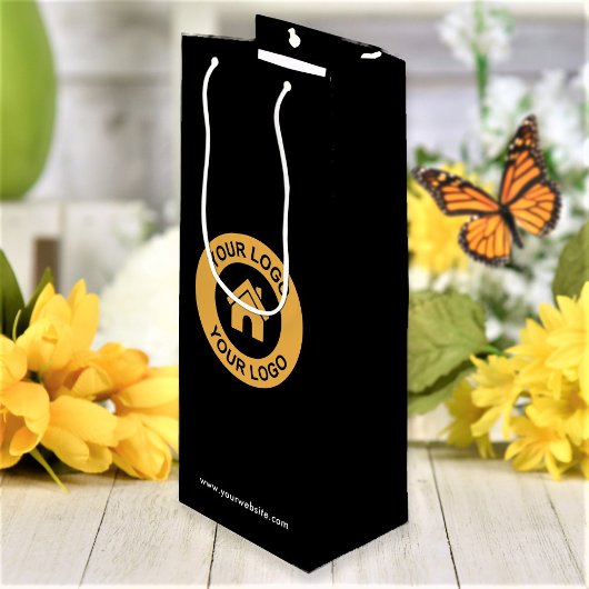 カスタム ビジネス ロゴ テキスト ブラック ワインギフトバッグ