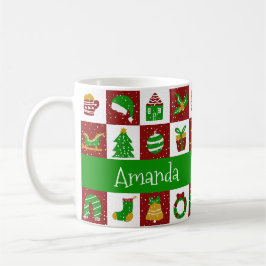 カスタム ビビット レッド クリスマス レイアウト コーヒーマグカップ