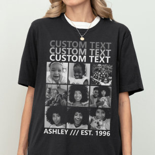 カスタム ビンテージ 自分だけの9枚の写真コラージュ Tシャツ