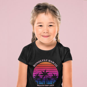 カスタム ビーチ トリップ トロピカル ヤシの木 キッズ Tシャツ