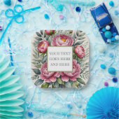 カスタム ピオニー ローズ ピンク 水彩花 ペーパープレート (パーティー)