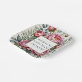 カスタム ピオニー ローズ ピンク 水彩花 ペーパープレート (傾斜あり)