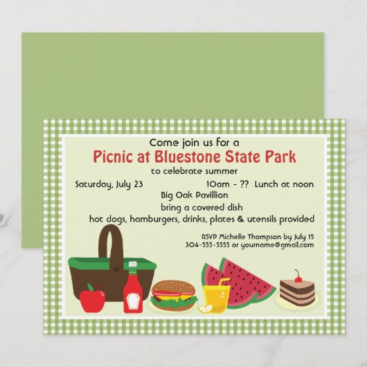 カスタム·ピクニック 招待状 (正面/裏面)