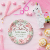 カスタム ピンク グリッター クラウン ピンク ローズ グリーン ペーパープレート (パーティー)