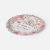 カスタム ピンク グリッター クラウン ピンク ローズ グリーン ペーパープレート (アングル)