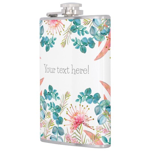 カスタム ピンク グレヴィレアとユーカリ フラスク (左)