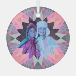 カスタム ピンク グレー クリスマス スター 家族 フォト ギフト ガラスオーナメント