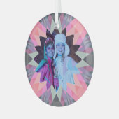 カスタム ピンク グレー クリスマス スター 家族 フォト ギフト ガラスオーナメント (正面左)