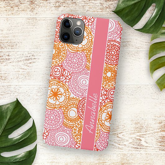 カスタム ピンク コーラル レッド オレンジ 花柄 アート パターン Case-Mate iPhoneケース