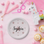 カスタム ピンク スター ペーパー プレート – 名前をパーソナライズ (パーティー)