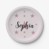 カスタム ピンク スター ペーパー プレート – 名前をパーソナライズ (正面)