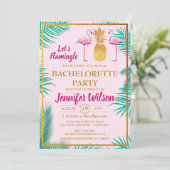 カスタム ピンク フラミンゴ パイナップル ブライズメイド パーティー 招待状 (スタンド正面)