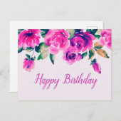 カスタム ピンク フラワー ポストカード (正面/裏面)