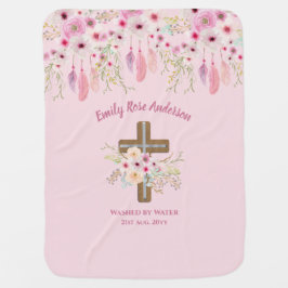 カスタム ピンク フローラル ボヘミアンガールズ 洗礼 キリスト教儀礼 ベビー ブランケット
