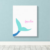 カスタム ピンク ブルー ティール 魔法の人魚の尾 子供用 キャンバスプリント (インサイチュ (ウッドフロア))