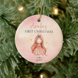カスタム ピンク プリンセス ガール キープソーグ 1st クリスマス セラミックオーナメント