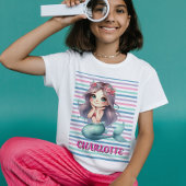 カスタム ピンク マーメイド ストライプ 柄 Tシャツ