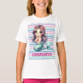カスタム ピンク マーメイド ストライプ 柄 Tシャツ (正面)