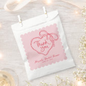 カスタム ピンク レッド ハンドドロー ハート ボウ サンクス フェイバーバッグ (クリップ留めされた状態)