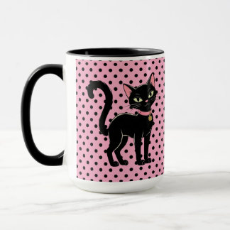 カスタム ピンク レトロ 黒猫 マグカップ