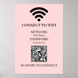 カスタム ピンクWiFi QRコード ディスプレイ | 簡単ネットワーク接続 ポスター