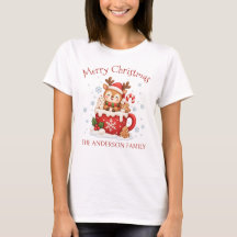 カスタム ファミリーネーム 鹿 クリスマス 女性用Tシャツ