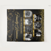 カスタム ファミリー リユニオン バナー、7 フォト ブラック ゴールド タペストリー (正面(横))