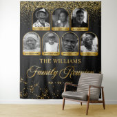 カスタム ファミリー リユニオン バナー、7 フォト ブラック ゴールド タペストリー (インサイチュ)