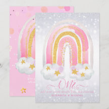 カスタム ファーストバースデー ガーリー ピンク ゴールド グリッター レインボー