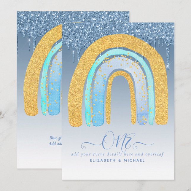 カスタム ファーストバースデー ブルー シルバー グリッター レインボー (正面/裏面)