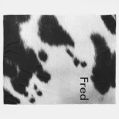 カスタム。 フェイクな白黒牛皮 フリースブランケット (正面(横))