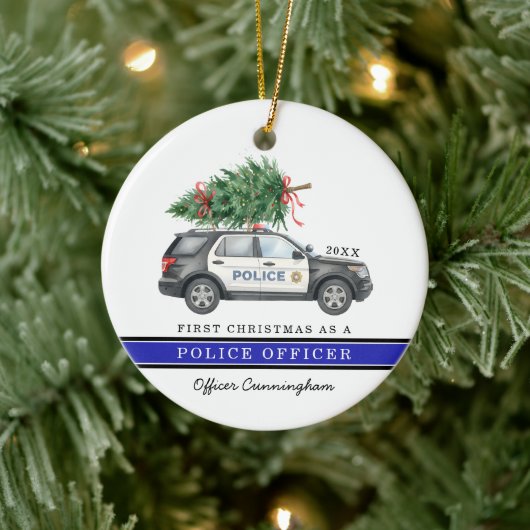 カスタム フェスティブ 警官 初めてのクリスマス セラミックオーナメント (ツリー)
