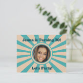 カスタム フォト バースデー パーティー 招待状 レトロ ティール (スタンド正面)
