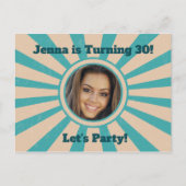 カスタム フォト バースデー パーティー 招待状 レトロ ティール (正面)