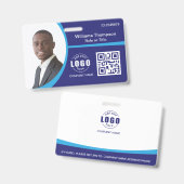 カスタム フォト ロゴ QR コード 従業員 法人 ブルー バッジ (正面＆裏面)