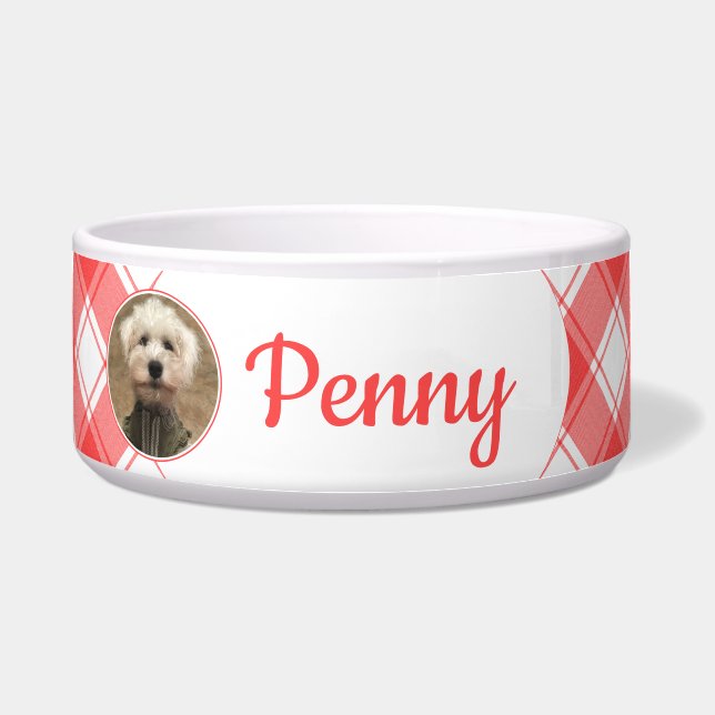 カスタム フォト 赤 & 白 カントリー ファームハウス プラッド ボウル (正面)