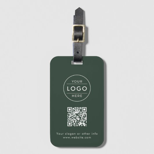 カスタム フォレストグリーン ロゴ QR クリーム ラゲッジタグ (正面縦)