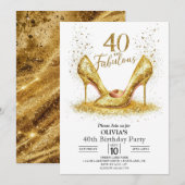 カスタム フォーティー デジタル ゴールド 40歳の誕生日 招待状 (正面/裏面)