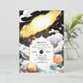 カスタム フォーリング スターズ 宇宙 誕生日 招待状 (スタンド正面)