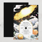 カスタム フォーリング スターズ 宇宙 誕生日 招待状 (正面/裏面)