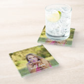 カスタム ブライダルシャワー フォト シンプル モダン ボールド テキスト ガラスコースター (アングル)