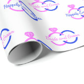 カスタム ブライド＆グルーム ウェディングリング ピンクとブルー ラッピングペーパー (ロールコーナー)