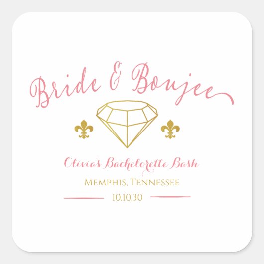 カスタム ブライド ブージュー ダイヤモンド バチェロレッテ パーティー スクエアシール (正面)