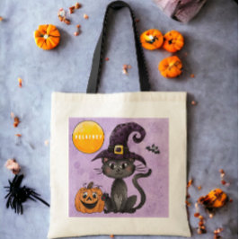 カスタム ブラックキャット トリックオアトリート ハロウィン キャンディ トートバッグ