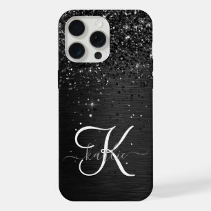 カスタム ブラック ギッター スパークル モノグラム iPhone 15 PRO MAXケース