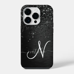 カスタム ブラック ギッター スパークル モノグラム iPhone 14 PROケース