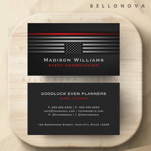 カスタム ブラック グレー レッド アメリカ 米国 国旗 プレミアム 名刺