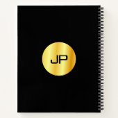 カスタム ブラック ゴールド モノグラム エレガント モダン ノートブック (裏面)