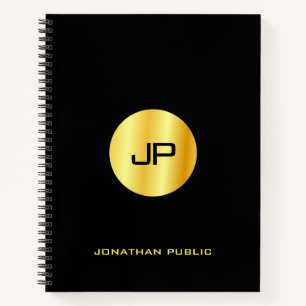 カスタム ブラック ゴールド モノグラム エレガント モダン ノートブック