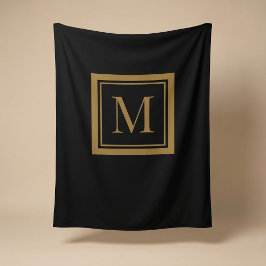 カスタム ブラック&ゴールド モノグラム 額入り フリースブランケット